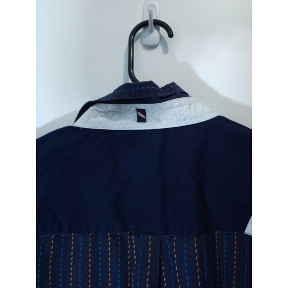 PHAT FARM Men's Blue & Orange Striped Shirt Short Sleeve Button-Up Shirt Size XL - Picture 9 of 12